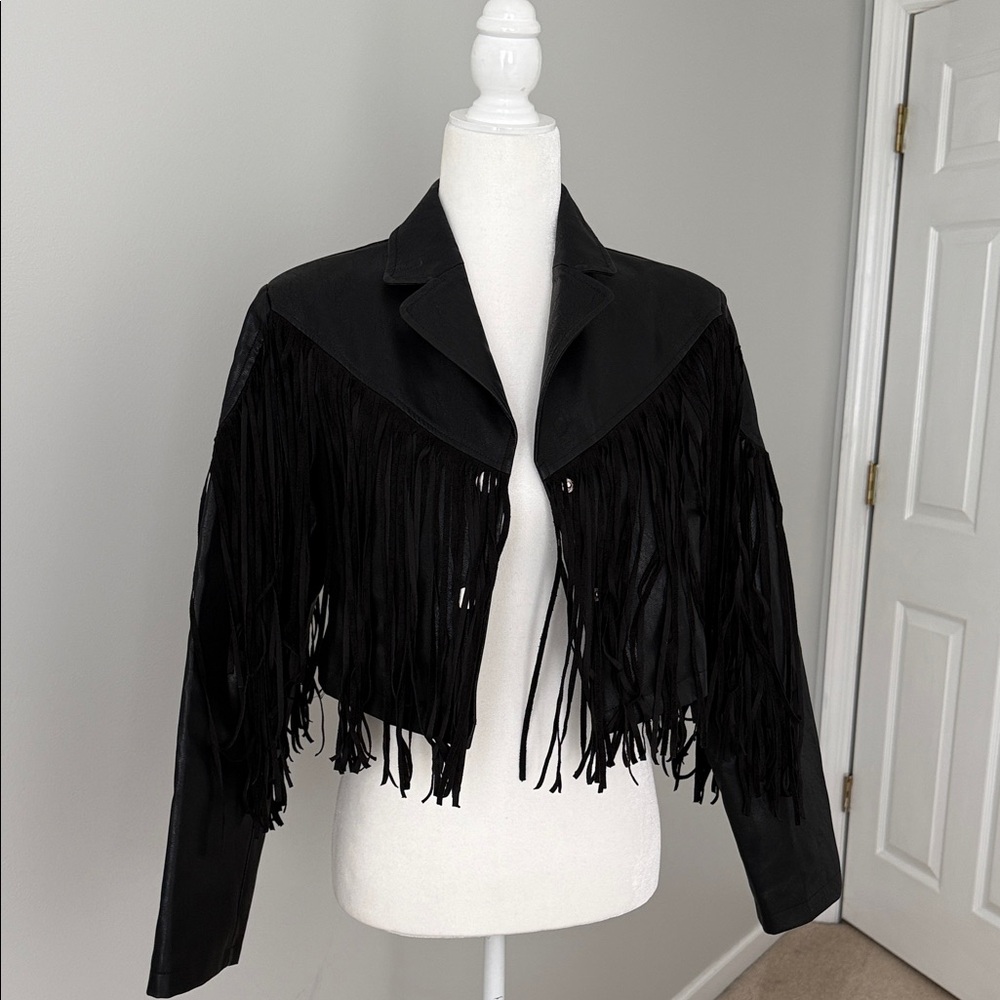 Kittenish Black Leather Fringe Jacket